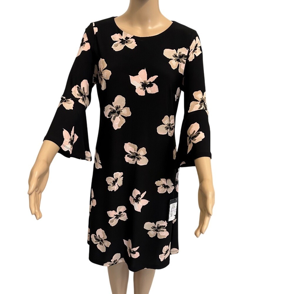 Tommy Hilfiger Women's Black Floral‎ Bell Sleeve Shift Dress
